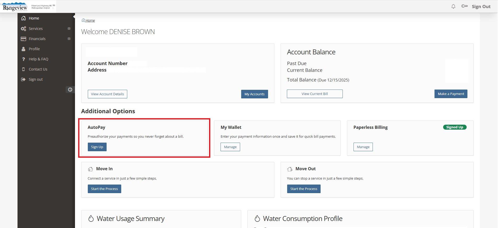 Auto Pay Account Screen